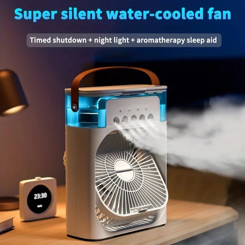 4-In-1 Multi-Functional Portable Air Humidifier Cooling USB Fan With 7-Color Night Light