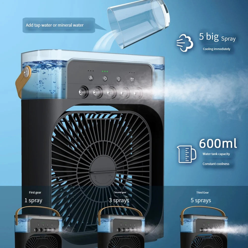 4-In-1 Multi-Functional Portable Air Humidifier Cooling USB Fan With 7-Color Night Light